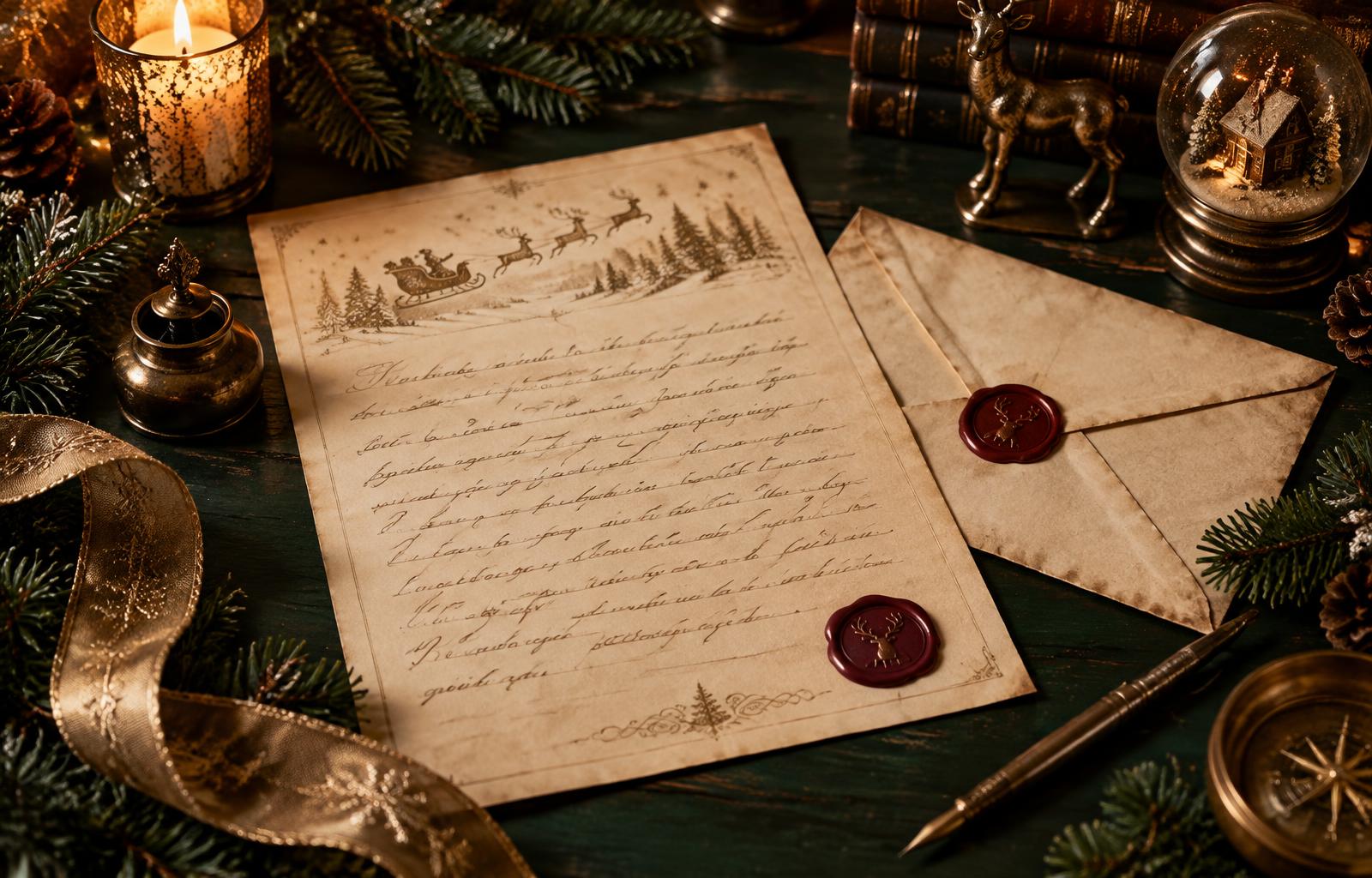 A letter from Santa with wax seal and evergreen